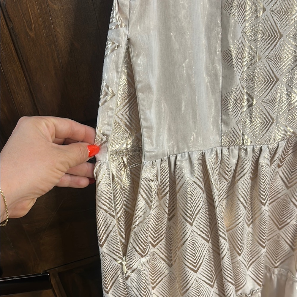 Cream Mini Sundress with Tiered Ruffles and Mandarin Collar - Picture 6 of 8